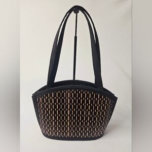 Baskets Of Cambodia Tatami Grass Woven Shoulder Bag w/ Canvas Lining & Straps